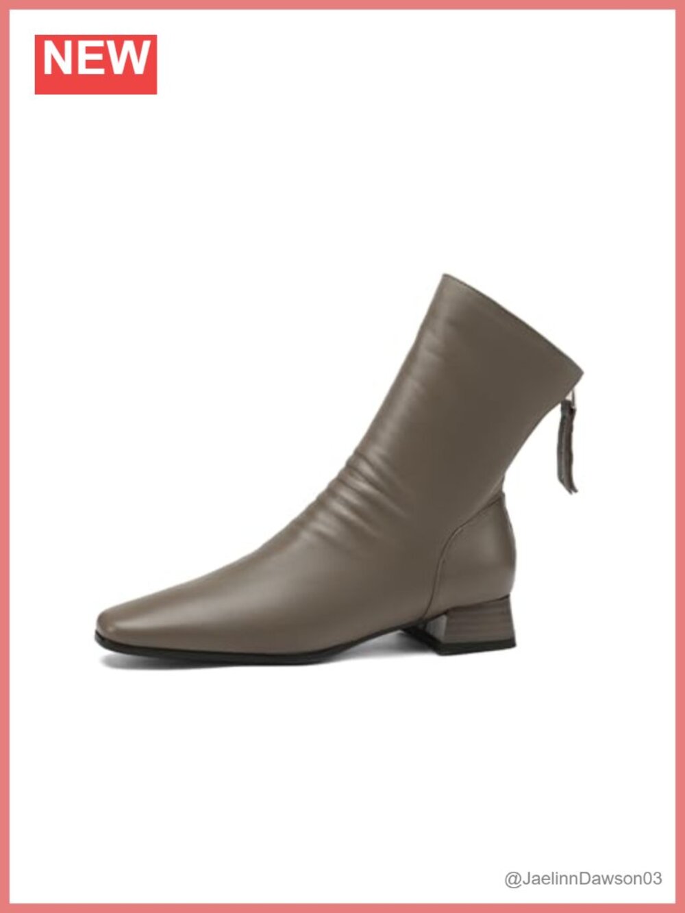 Genuine Leather Block Heel Ankle Boots Square Toe Zip